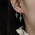 Minimalist Silver Hollow Four-point Star Hoop Earrings